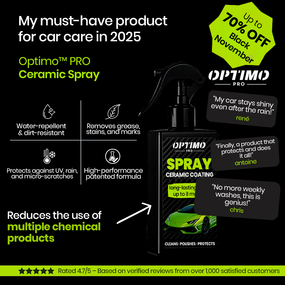 Optimo™ PRO Ceramic Spray - protective treatment for car bodywork with a long-lasting water-repellent effect and mirror-like shine. Black November offer up to 70% off.