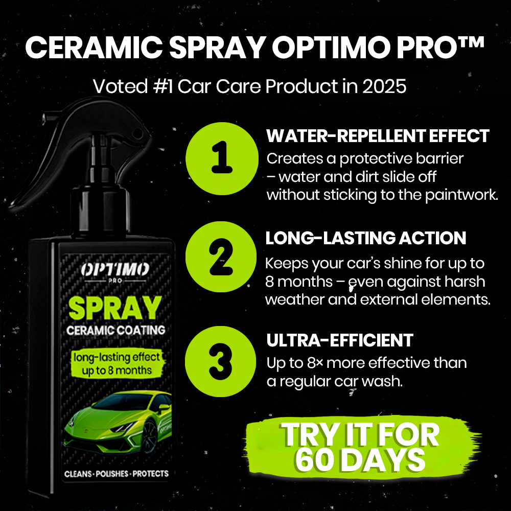 Optimo™ PRO Ceramic Spray - car protection with a water-repellent effect, long-lasting action for up to 8 months, and intense shine. Voted #1 car care product in 2025.