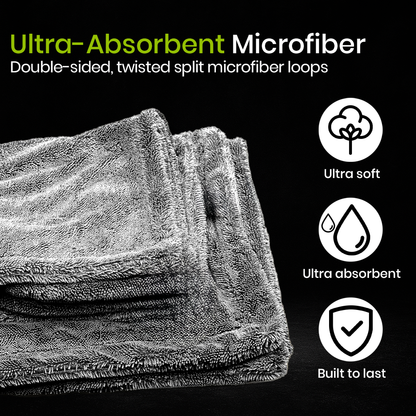Optimo™ PRO Drying Towel made of ultra-absorbent double-sided twisted microfiber. Designed for maximum softness, it removes water without scratching the paint and offers exceptional durability thanks to its high-density fiber quality.