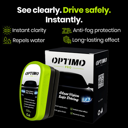 Optimo™ PRO Hydrophobic Sponge for car windows - rain-repellent hydrophobic treatment with instant clarity and long-lasting anti-fog protection.