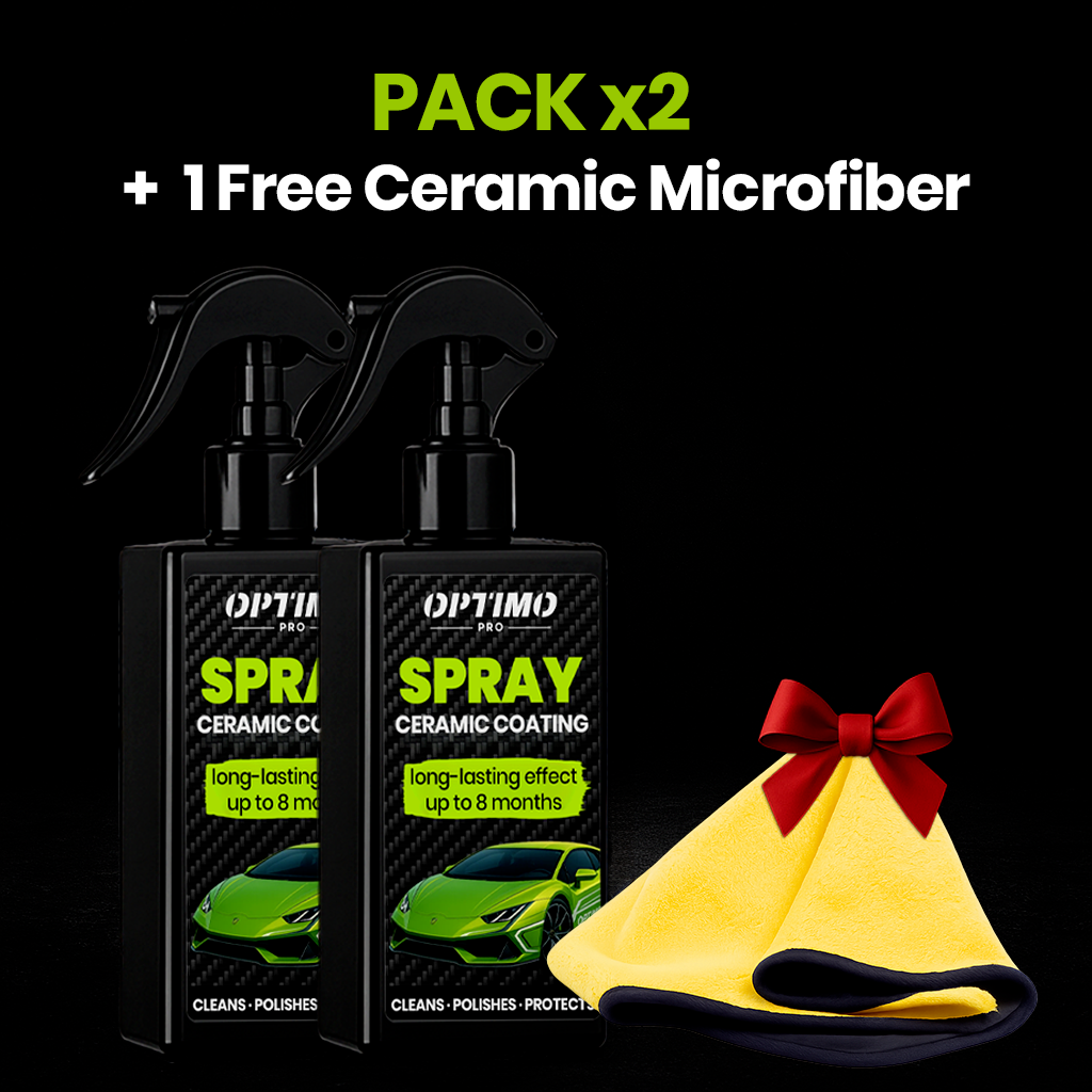Optimo™ PRO Ceramic Spray Pack x2 - water-repellent coating for car bodywork with mirror-like shine and protection lasting up to 8 months. Includes 1 free ceramic microfiber for perfect application.