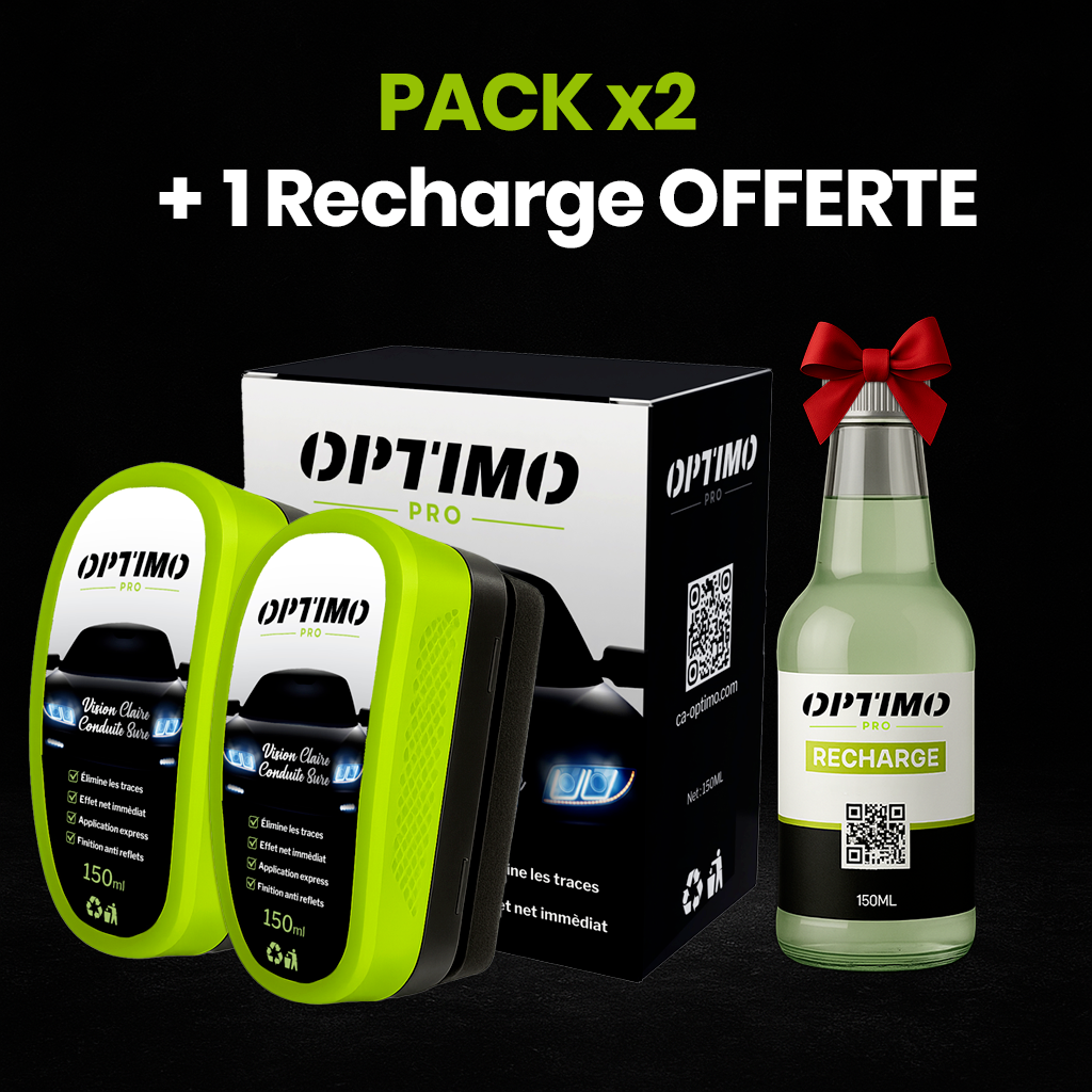 Optimo™ PRO promotional pack - 2 Hydrophobic sponges with 1 free refill, water-repellent treatment for car windows, rain-repellent effect and long-lasting protection.