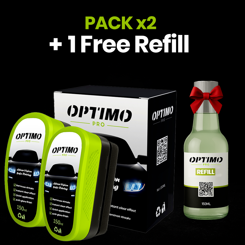 Optimo™ PRO promotional pack - 2 Hydrophobic Sponges with 1 free refill, water-repellent treatment for car windows with anti-rain effect and long-lasting protection.