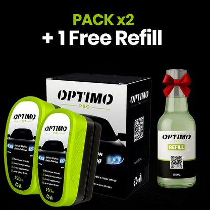 Optimo™ PRO promotional pack - 2 Hydrophobic Sponges with 1 free refill, water-repellent treatment for car windows with anti-rain effect and long-lasting protection.