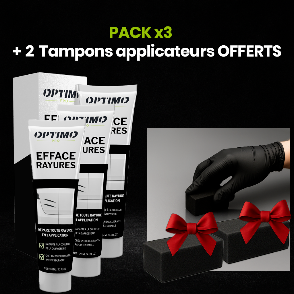 Pack x3 Scratch Remover Optimo™ PRO with two free applicator pads - complete solution for erasing scratches, reviving paintwork and providing long-lasting protection for car bodywork.