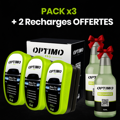 Pack x3 Optimo™ PRO Hydrophobic Sponge with 2 free refills - rain-repellent hydrophobic treatment for car windows, long-lasting water-repellent effect and protection against fogging.