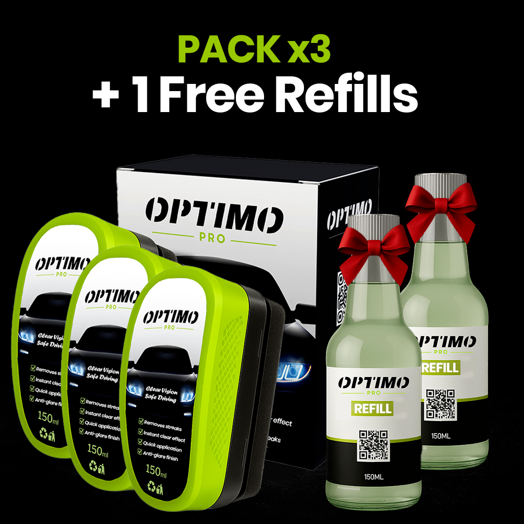 Optimo™ PRO Hydrophobic Sponge Pack x3 with 2 free refills - anti-rain hydrophobic treatment for car windows with long-lasting water-repellent effect and anti-fog protection.