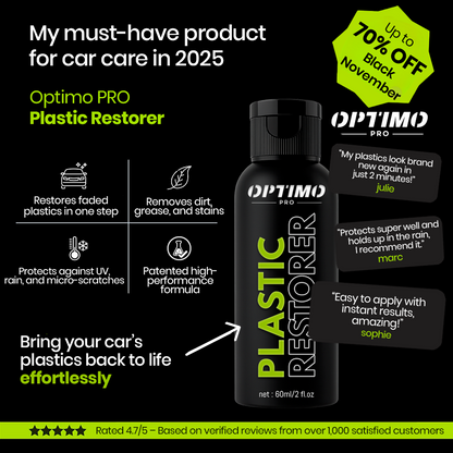 Optimo™ PRO Plastic Restorer - revives color and protects your car's interior and exterior plastics. Black November offer up to 70% off.