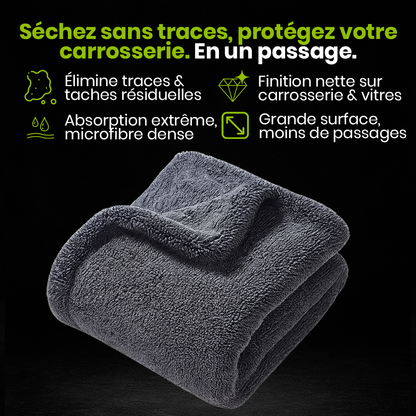 Serviette de séchage Optimo™ PRO en microfibre ultra absorbante, conçue pour éliminer les traces et taches d’eau en un passage. Offre une finition parfaite sur carrosserie et vitres grâce à sa texture dense et douce, tout en réduisant le nombre de passages nécessaires pour un séchage rapide et sans effort.