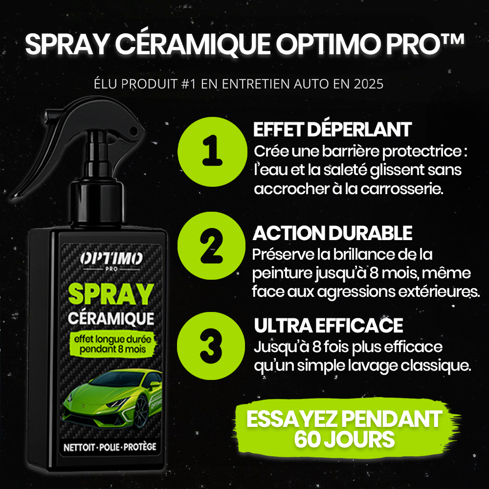 Optimo™ PRO Ceramic Spray - automotive protection with water-repellent effect, long-lasting action for up to 8 months and intense shine. Voted #1 in car care 2025.